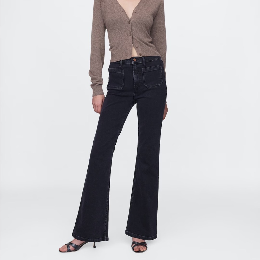 NWT Gap High Rise 70’s Flare jeans black gray size 29/8
